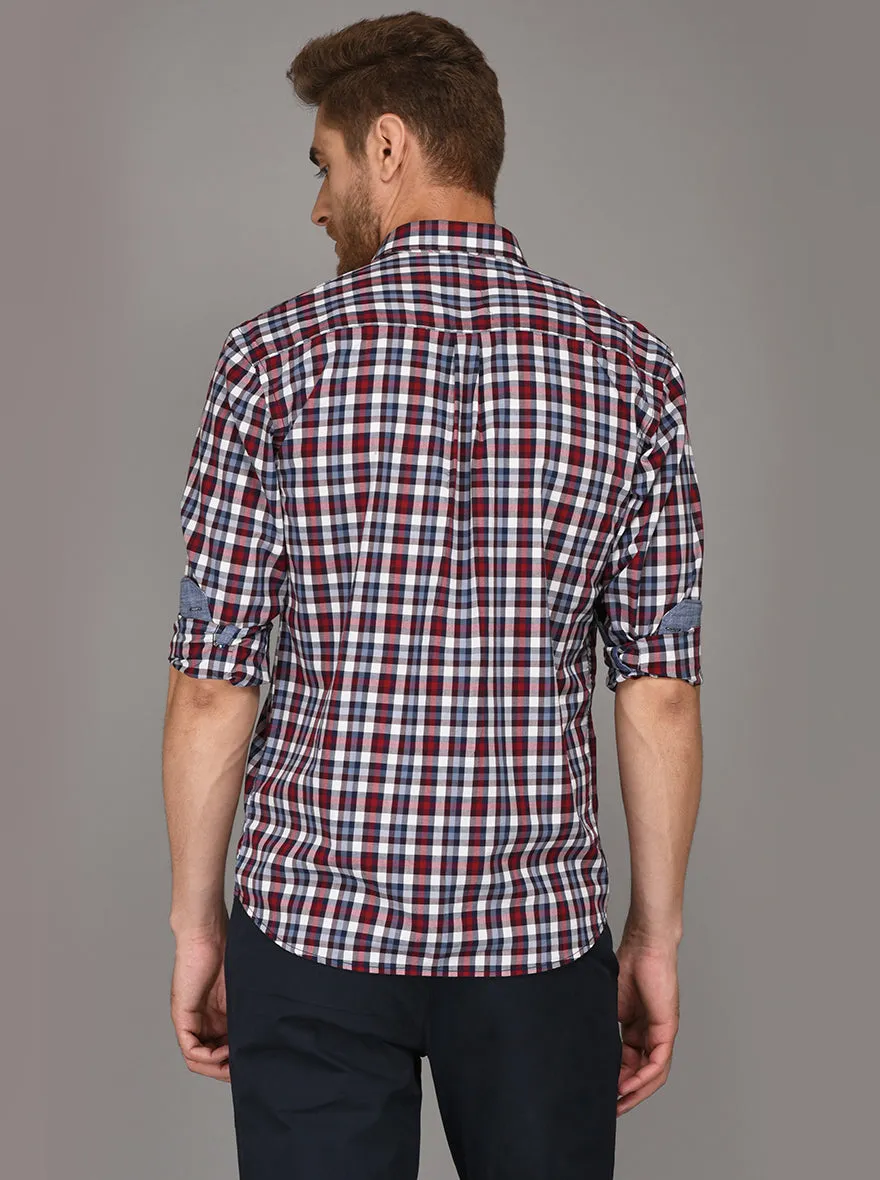 Greenfibre Red & Blue Checked Regulat Fit Casual Shirt