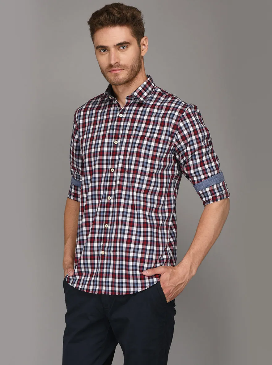 Greenfibre Red & Blue Checked Regulat Fit Casual Shirt