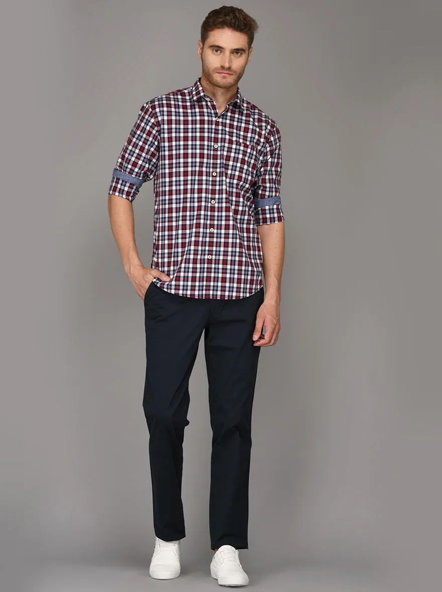 Greenfibre Red & Blue Checked Regulat Fit Casual Shirt