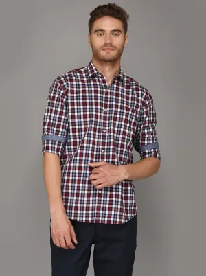 Greenfibre Red & Blue Checked Regulat Fit Casual Shirt