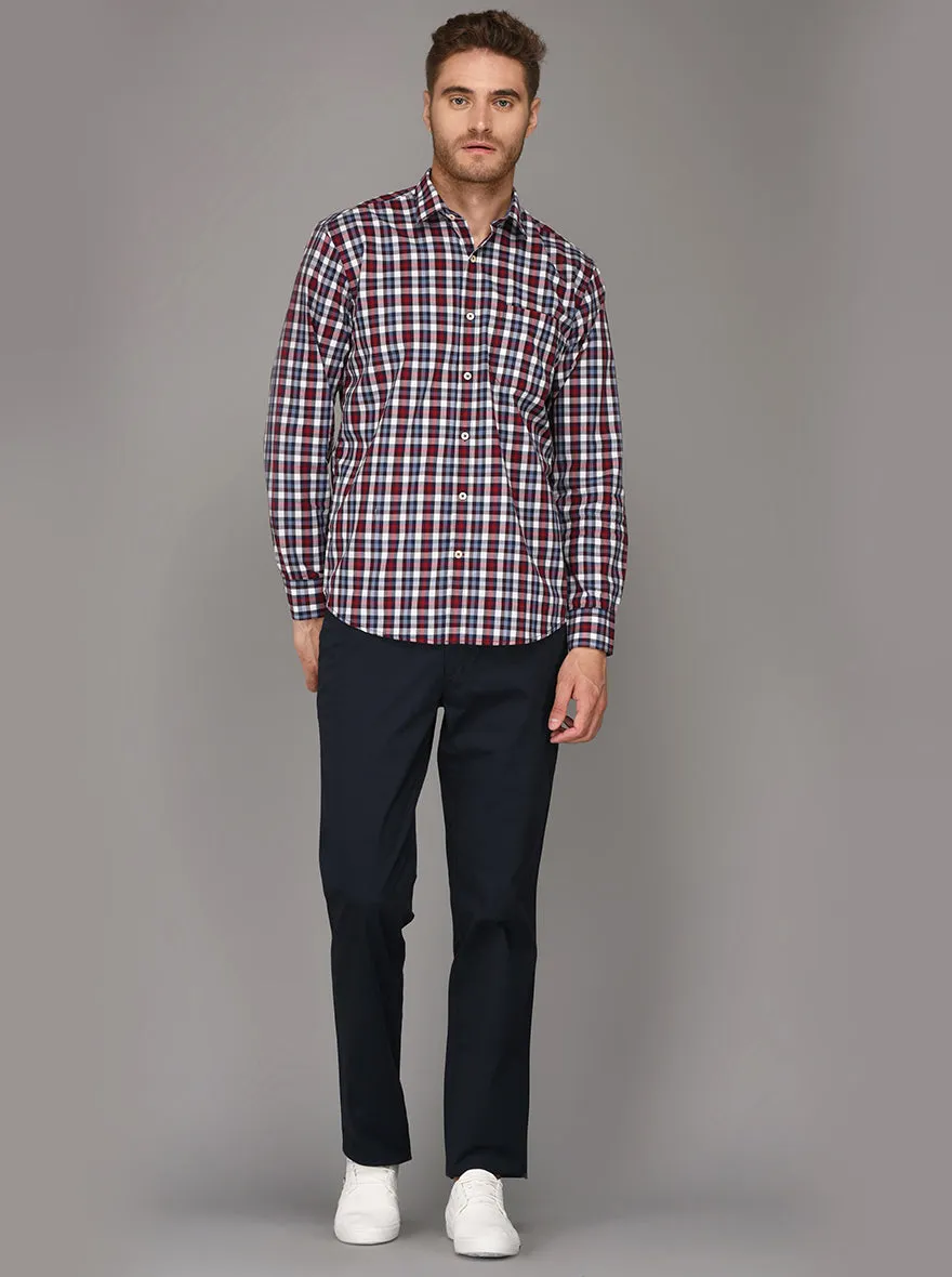 Greenfibre Red & Blue Checked Regulat Fit Casual Shirt