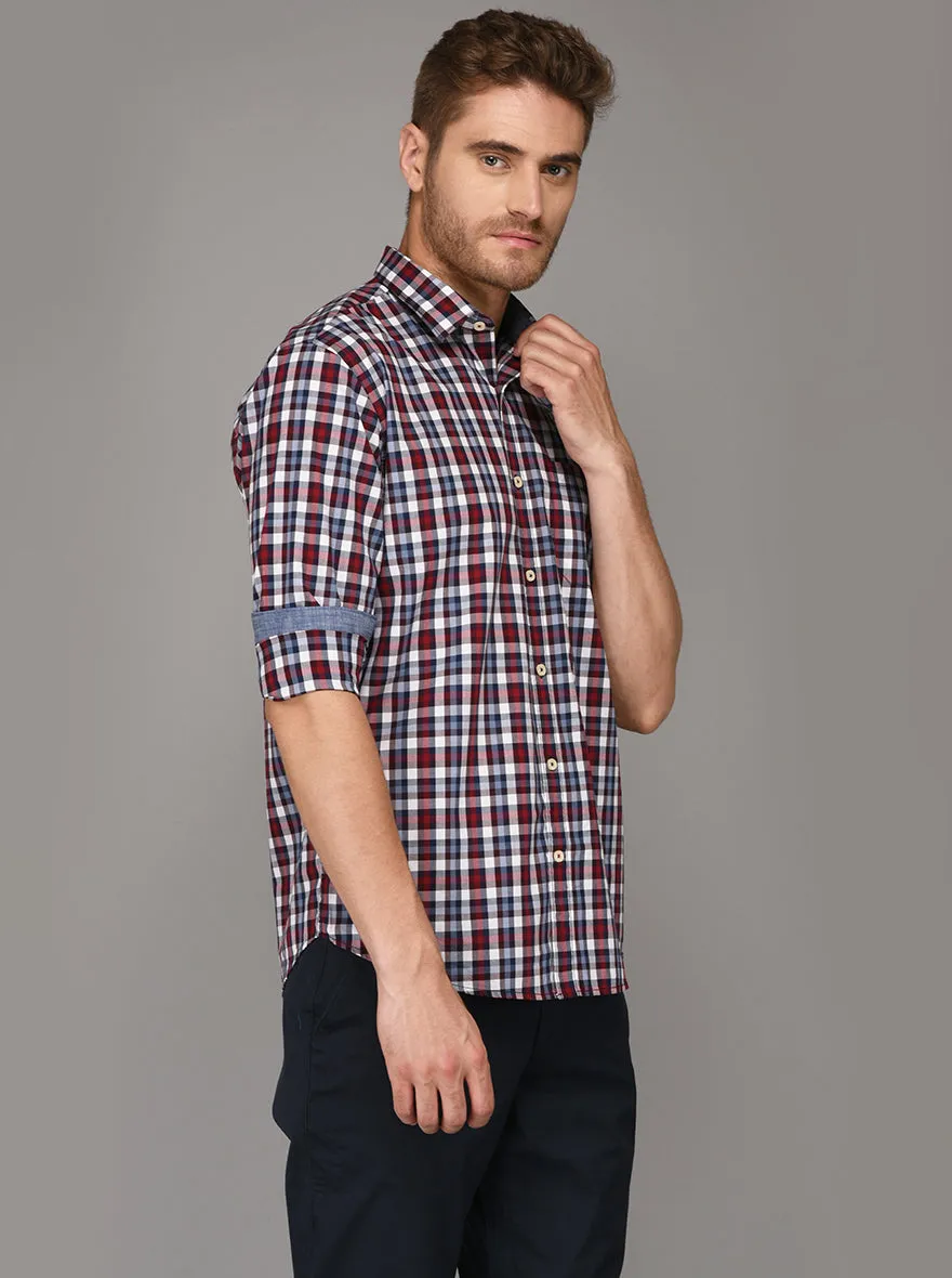 Greenfibre Red & Blue Checked Regulat Fit Casual Shirt