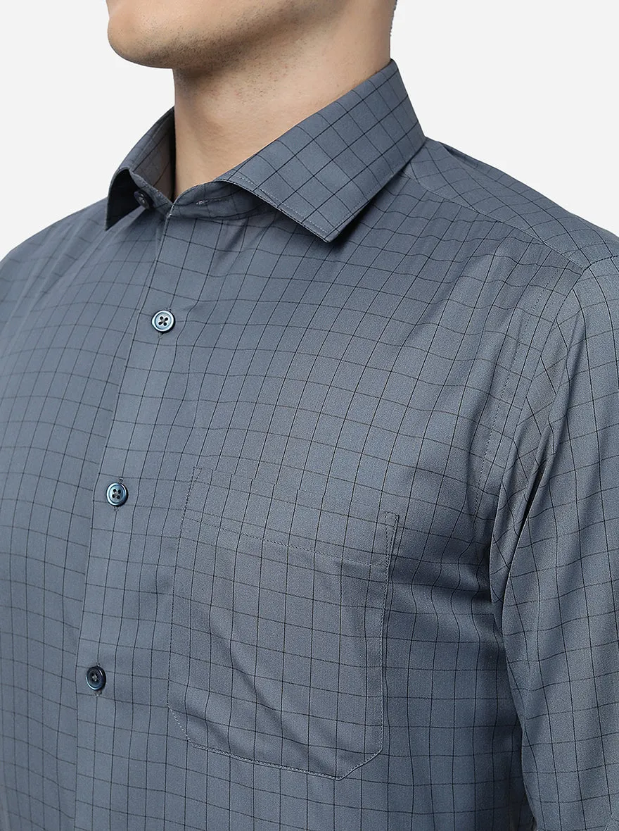 Grey Checked Slim Fit Formal Shirt | Greenfibre