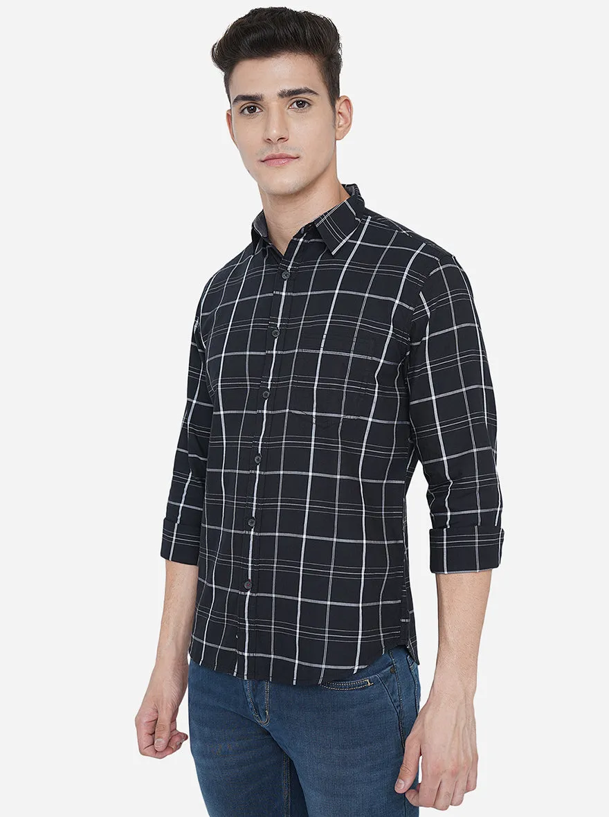 Jet Black Checked Slim Fit Semi Casual Shirt | Greenfibre