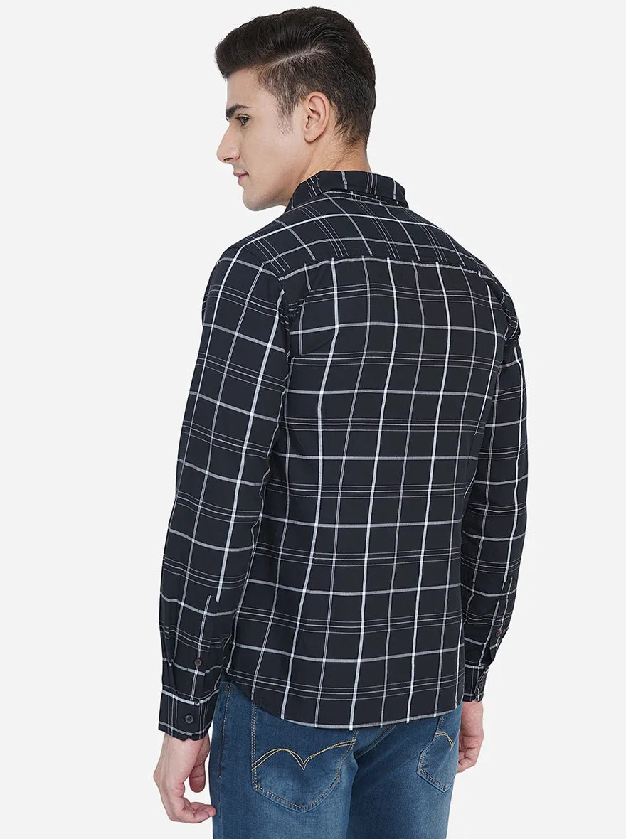 Jet Black Checked Slim Fit Semi Casual Shirt | Greenfibre