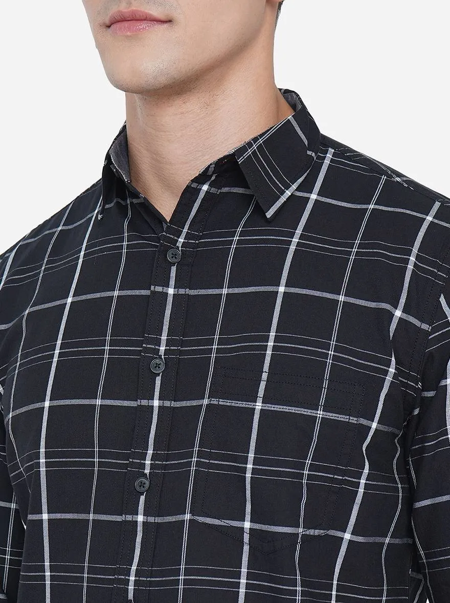 Jet Black Checked Slim Fit Semi Casual Shirt | Greenfibre