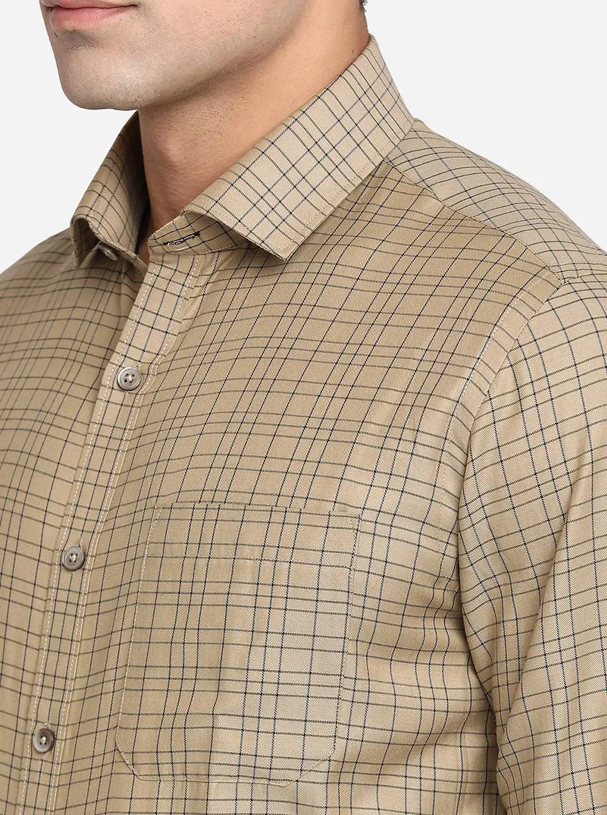 Khaki & Blue Checked Slim Fit Formal Shirt | Greenfibre