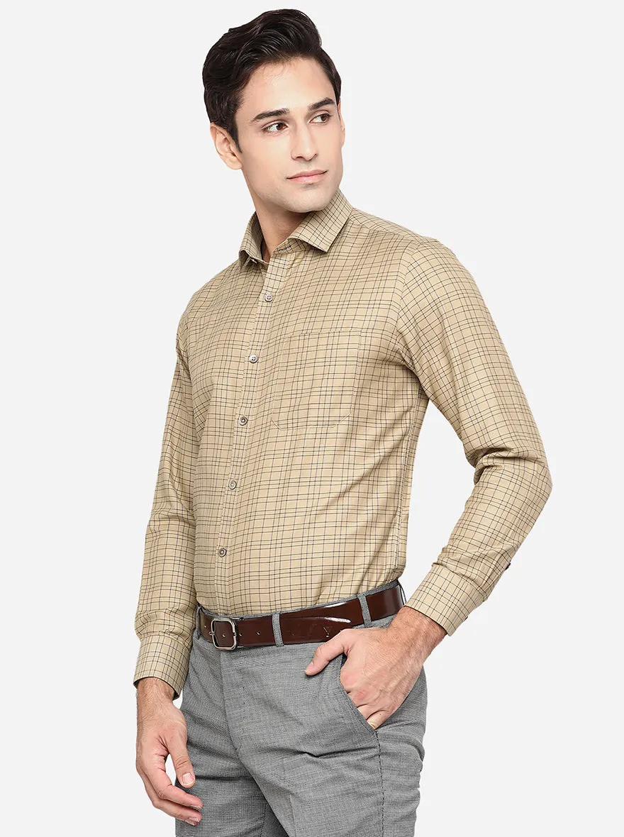 Khaki & Blue Checked Slim Fit Formal Shirt | Greenfibre