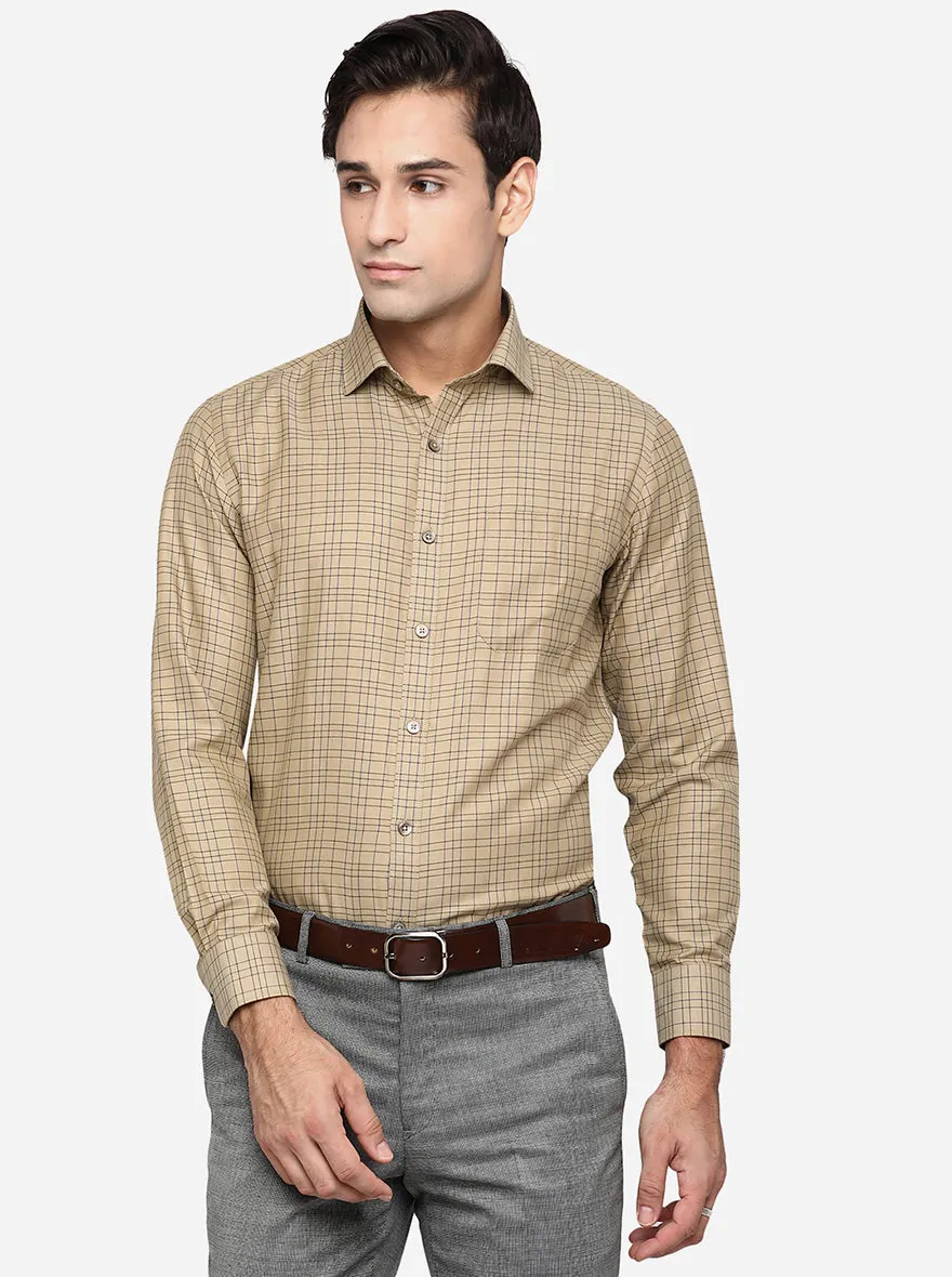 Khaki & Blue Checked Slim Fit Formal Shirt | Greenfibre