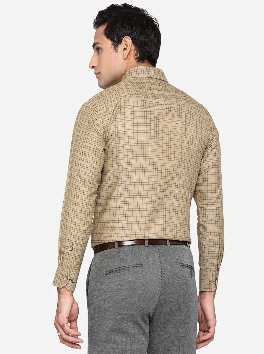 Khaki & Blue Checked Slim Fit Formal Shirt | Greenfibre