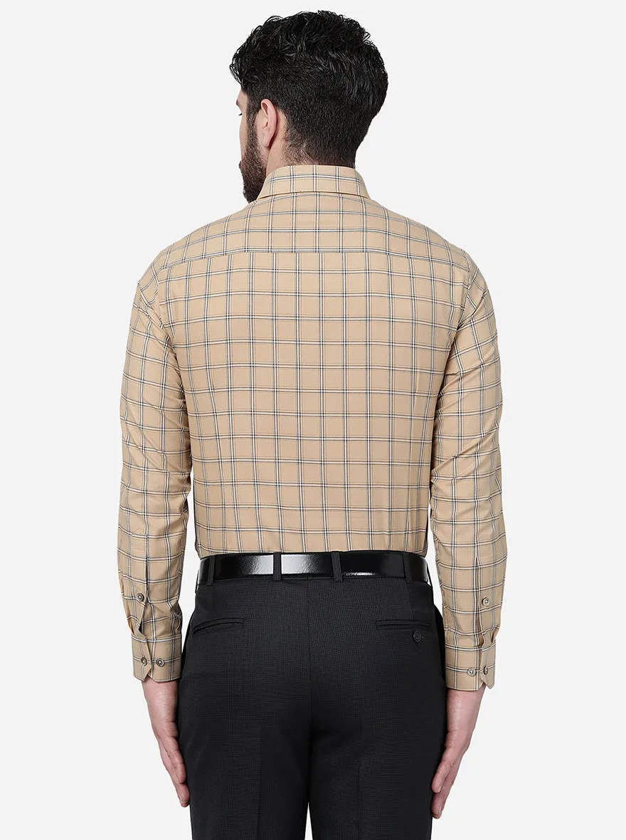 Khaki Checked Slim Fit Formal Shirt | Greenfibre