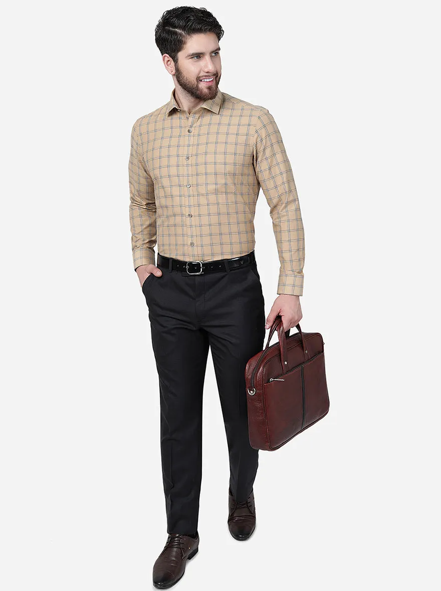 Khaki Checked Slim Fit Formal Shirt | Greenfibre