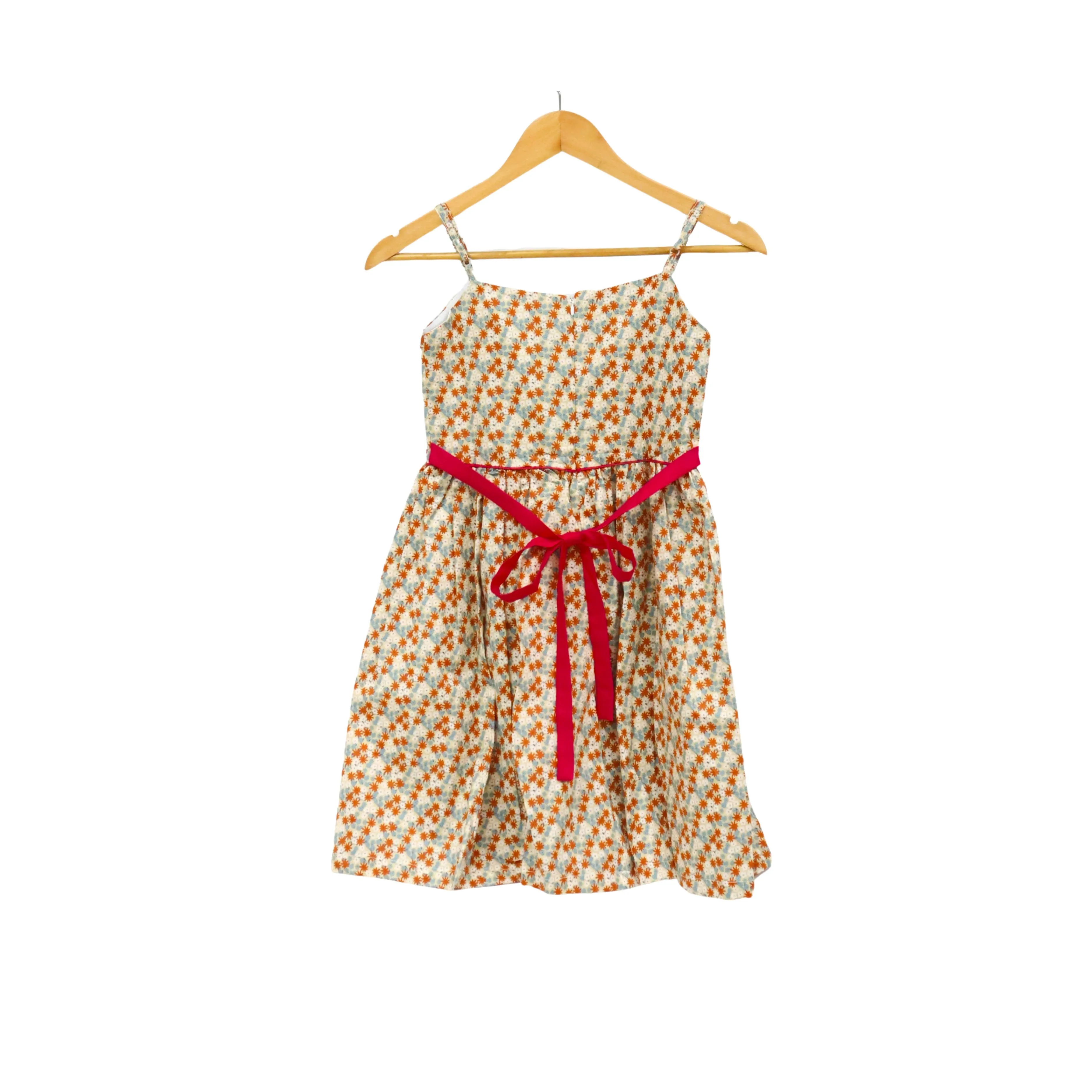 Kidscapade P. Square Neck with Ruffles Dress with Adjustable Strap and Floral Print - Beige