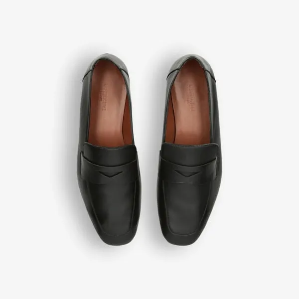 Le Monde Beryl soft leather penny loafers, black