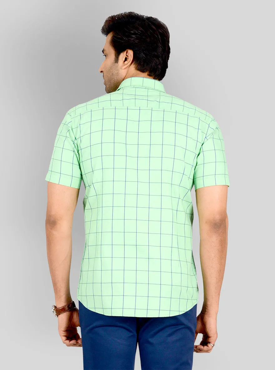 Light Green & Blue Checked Tailored Fit Casual Shirt | JadeBlue