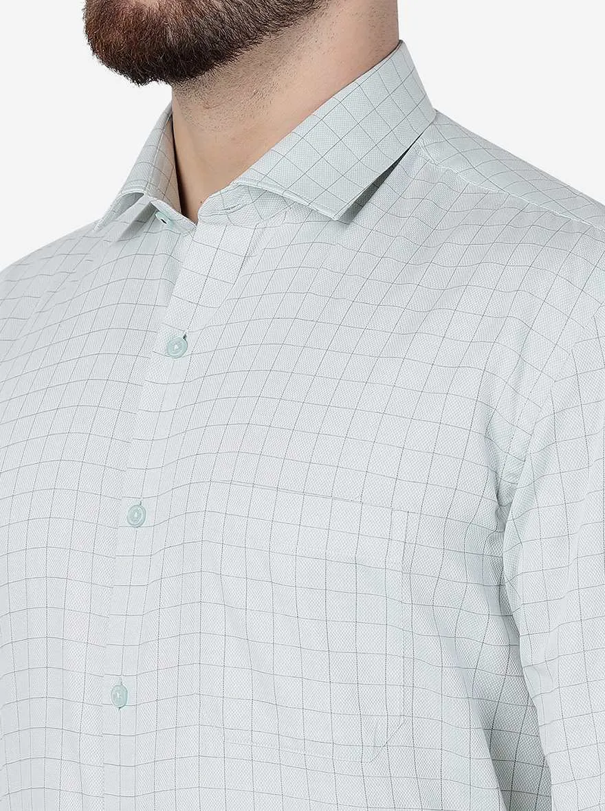 Light Green Checked Regular Fit Formal Shirt | JadeBlue