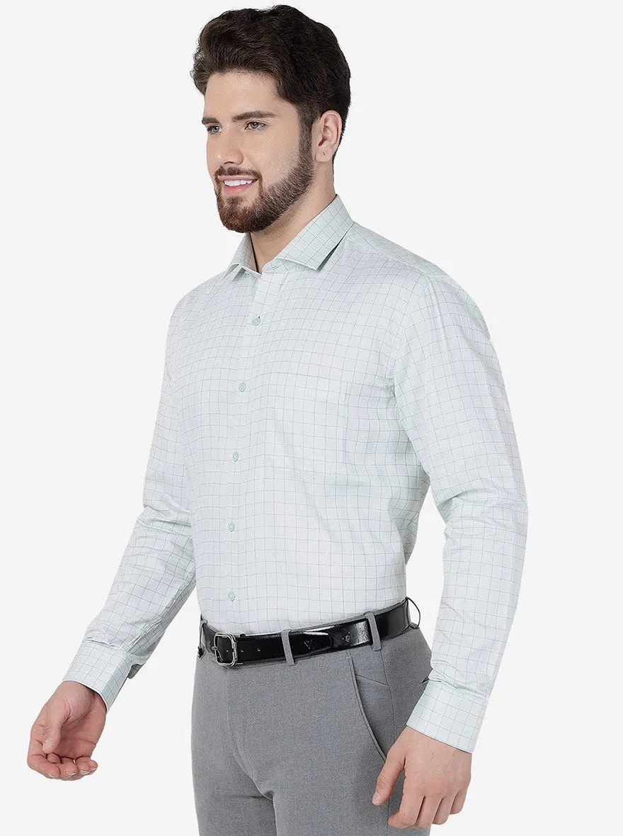 Light Green Checked Regular Fit Formal Shirt | JadeBlue