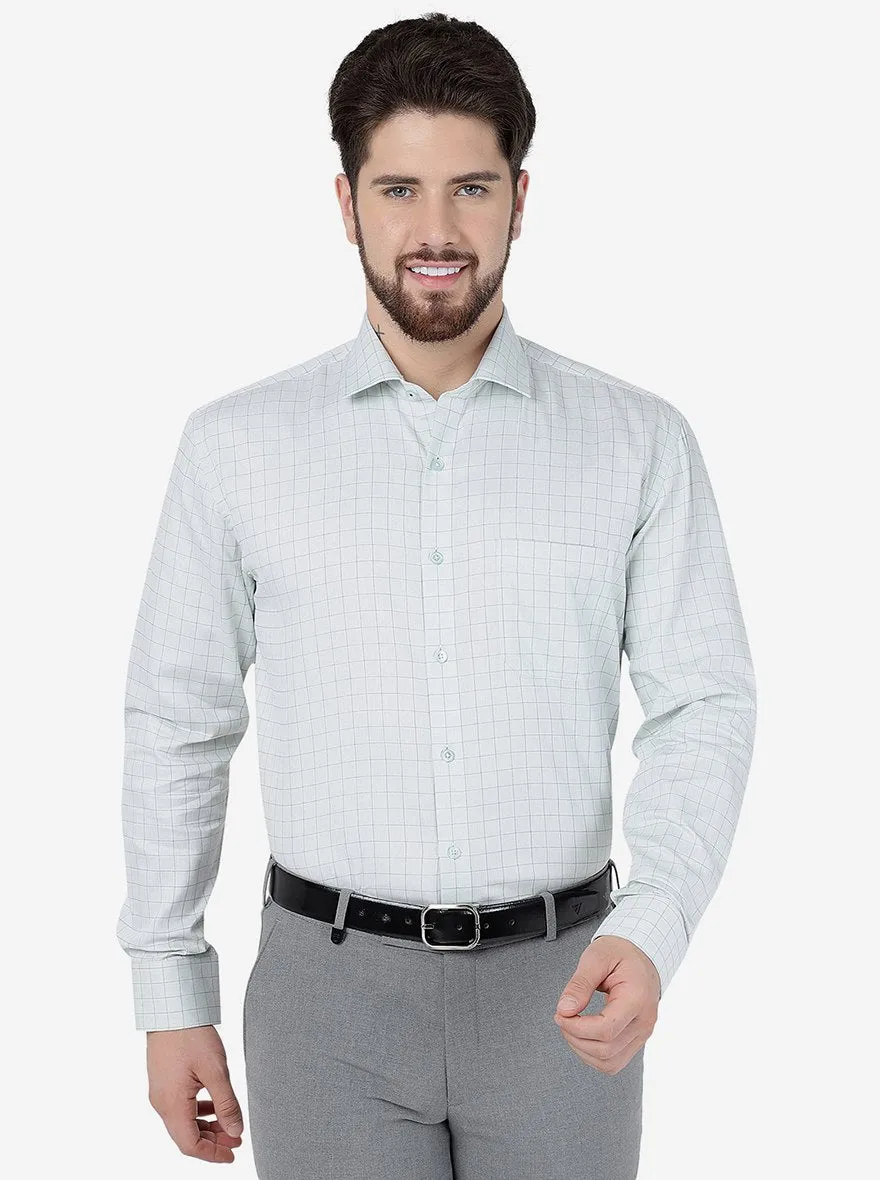 Light Green Checked Regular Fit Formal Shirt | JadeBlue