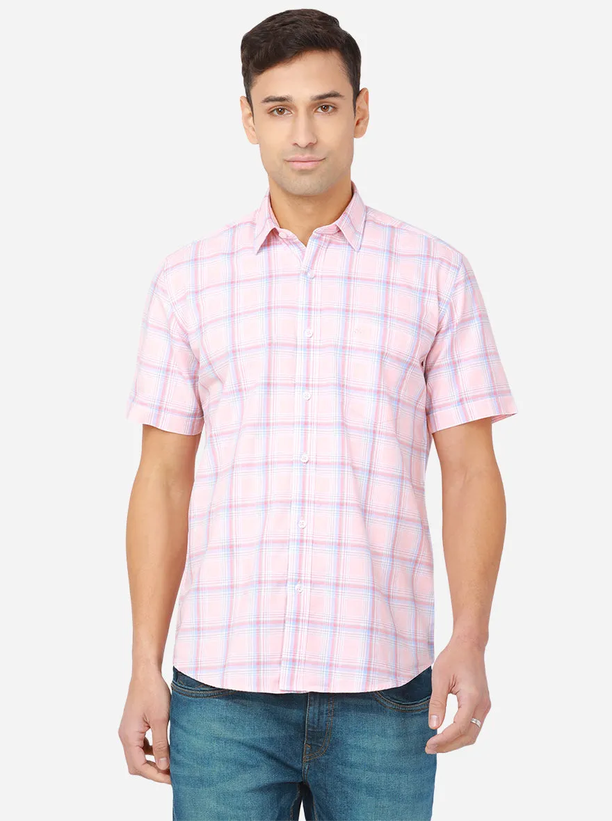 Light Pink Checked Slim Fit Casual Shirt | JadeBlue