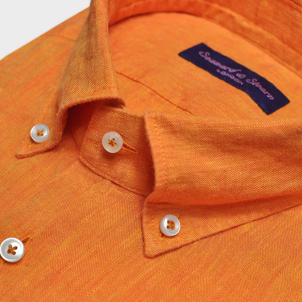 Linen Button Down Shirt in Orange