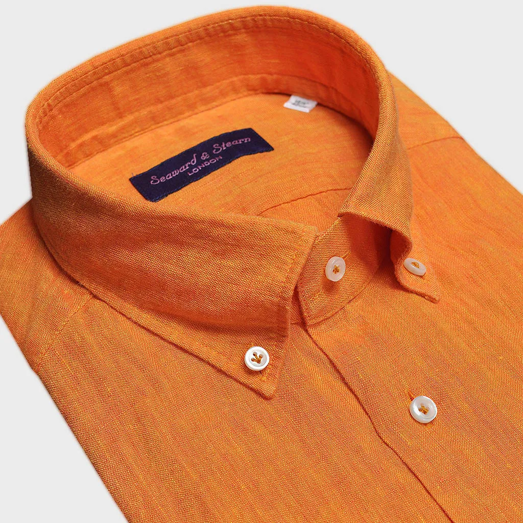 Linen Button Down Shirt in Orange