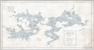 Map Motorboat Guide of Muskoka Lakes Large Framed Canvas 81 x 43