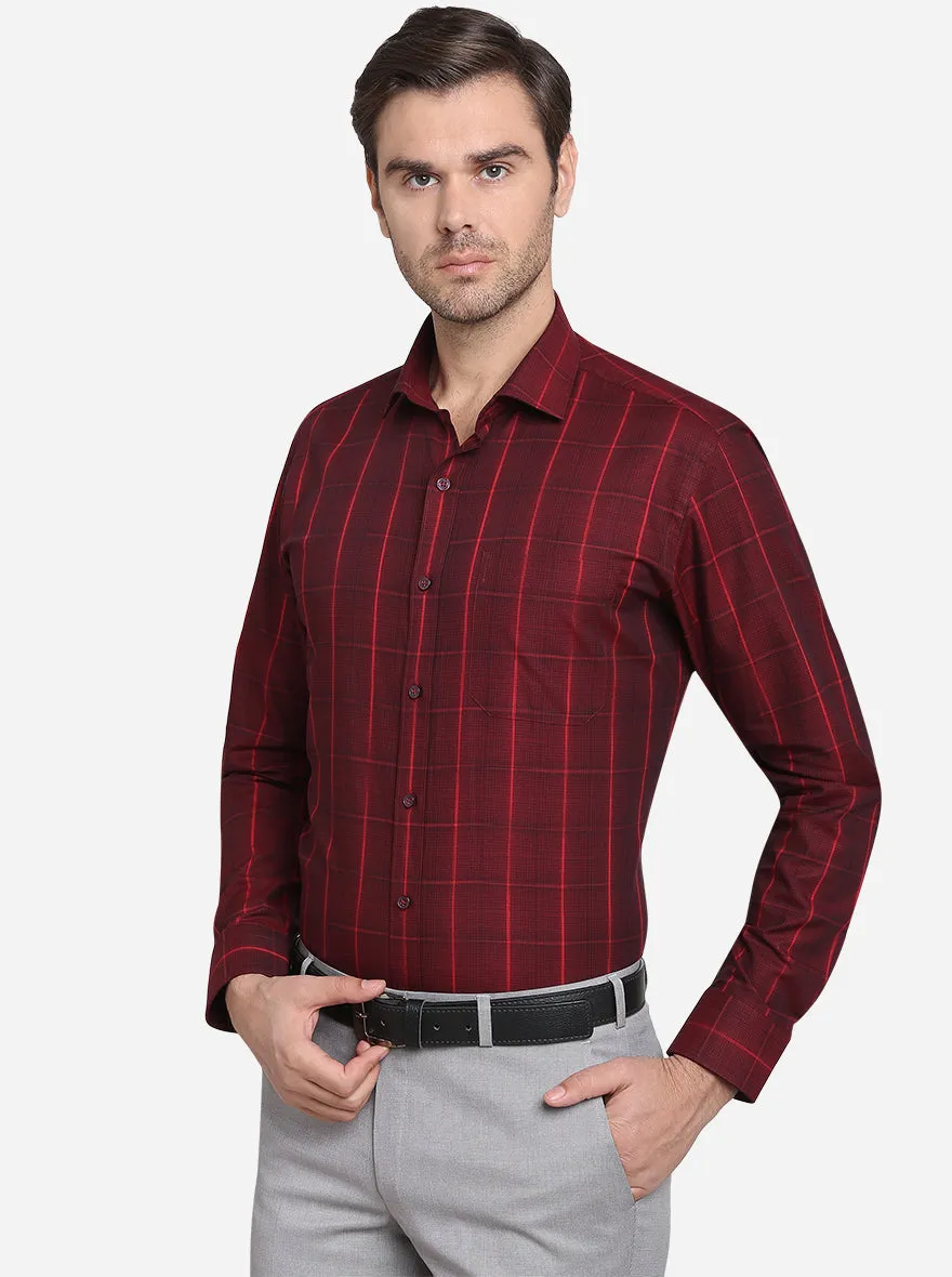 Maroon Checked Slim Fit Formal Shirt  | JadeBlue