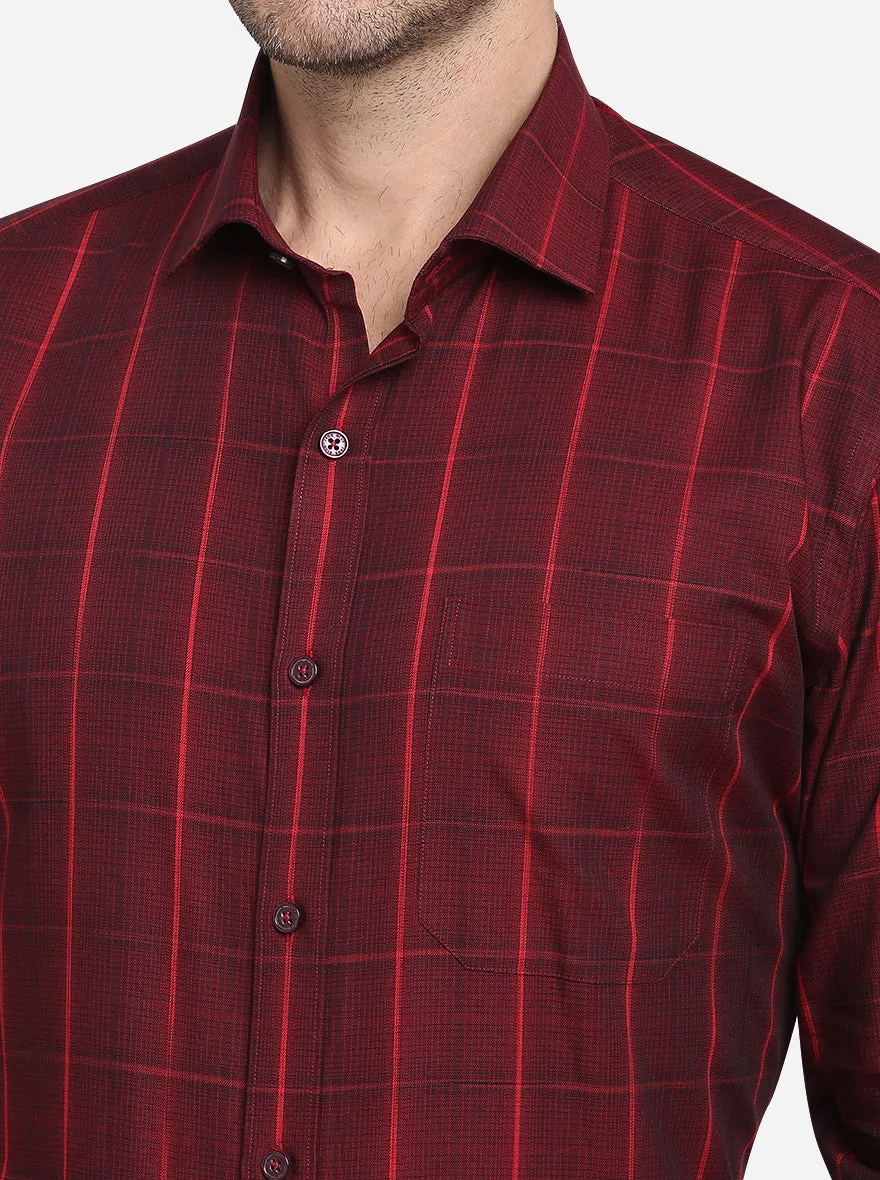 Maroon Checked Slim Fit Formal Shirt  | JadeBlue