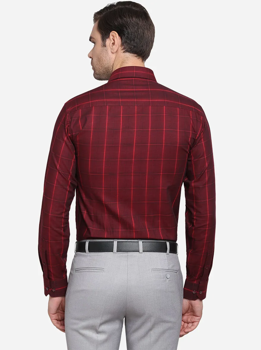 Maroon Checked Slim Fit Formal Shirt  | JadeBlue