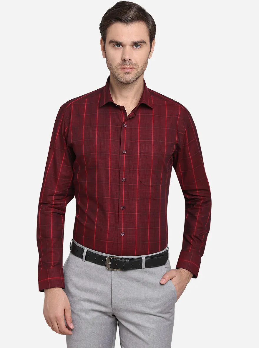 Maroon Checked Slim Fit Formal Shirt  | JadeBlue