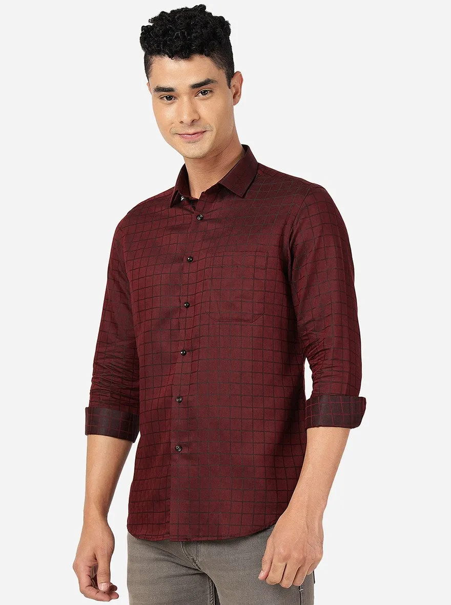 Maroon Checked Slim Fit Party Wear Shirt | Greenfibre