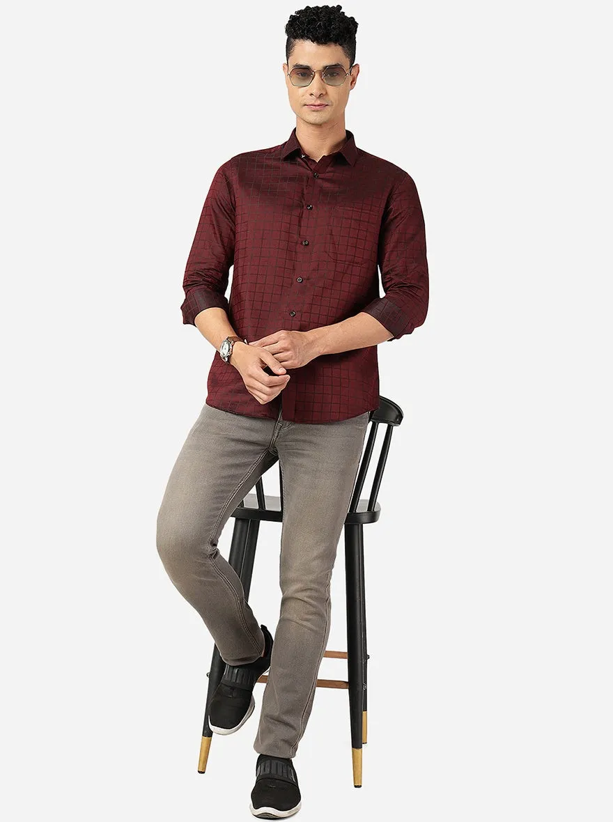 Maroon Checked Slim Fit Party Wear Shirt | Greenfibre