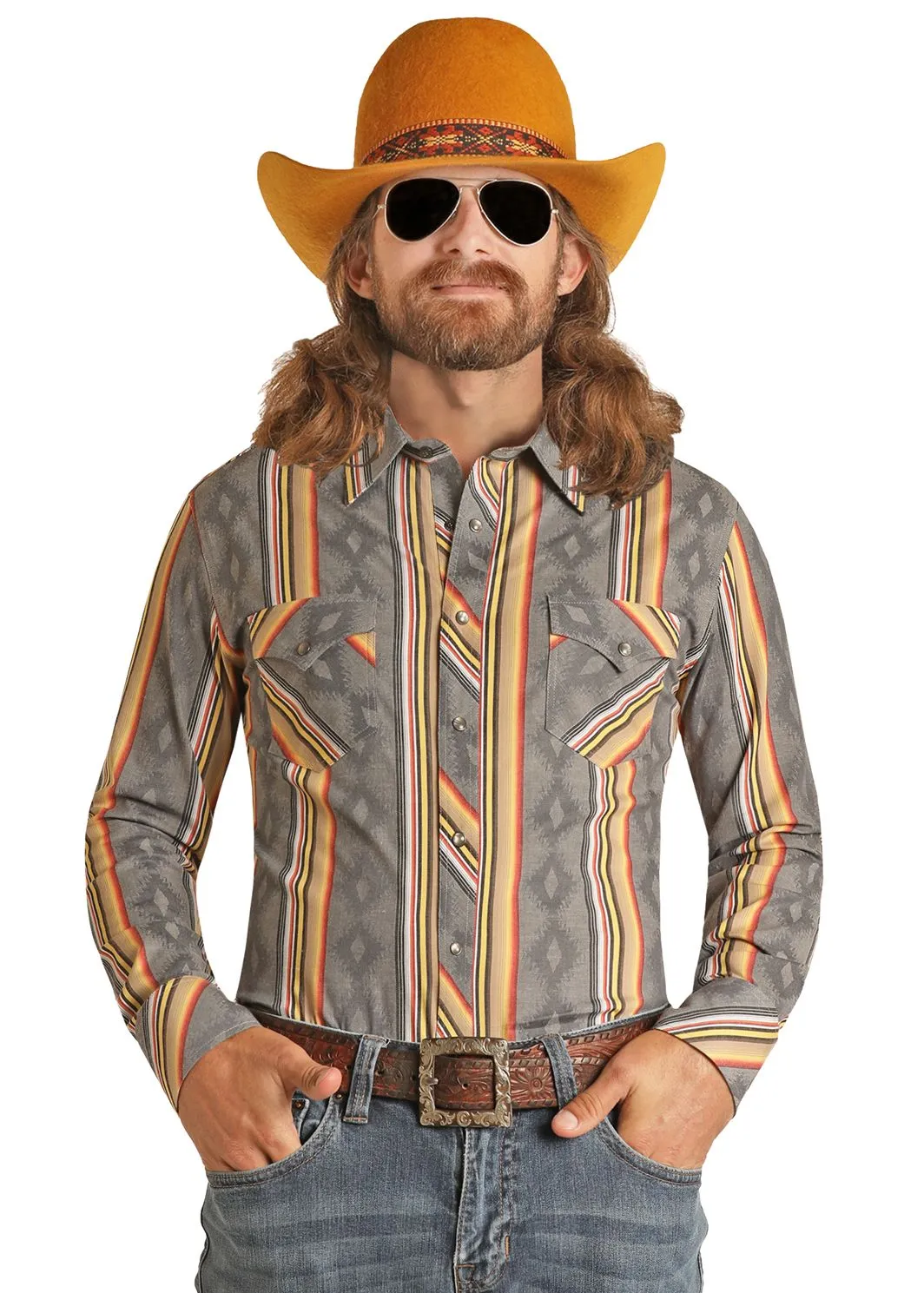 Men's Rock & Roll Dale Brisby Serape Stripe Long Sleeve Snap Shirt