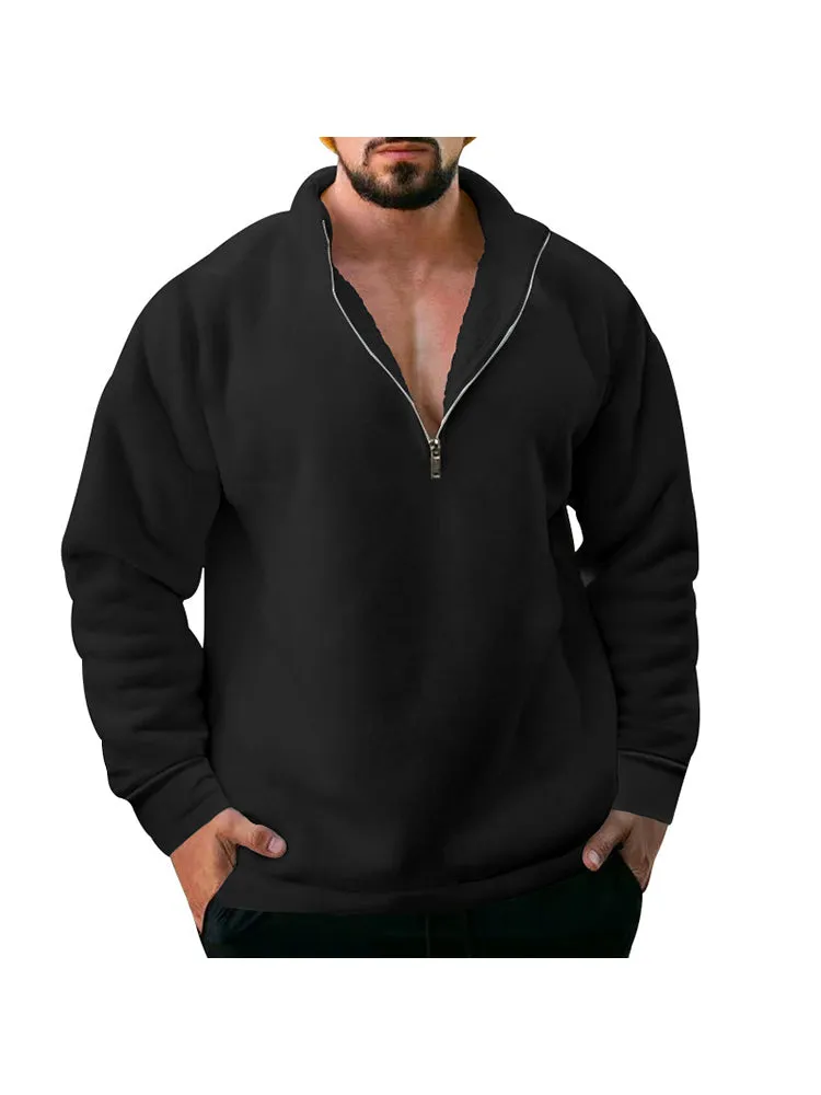 Men'S Zip Collar Plush Hoodies