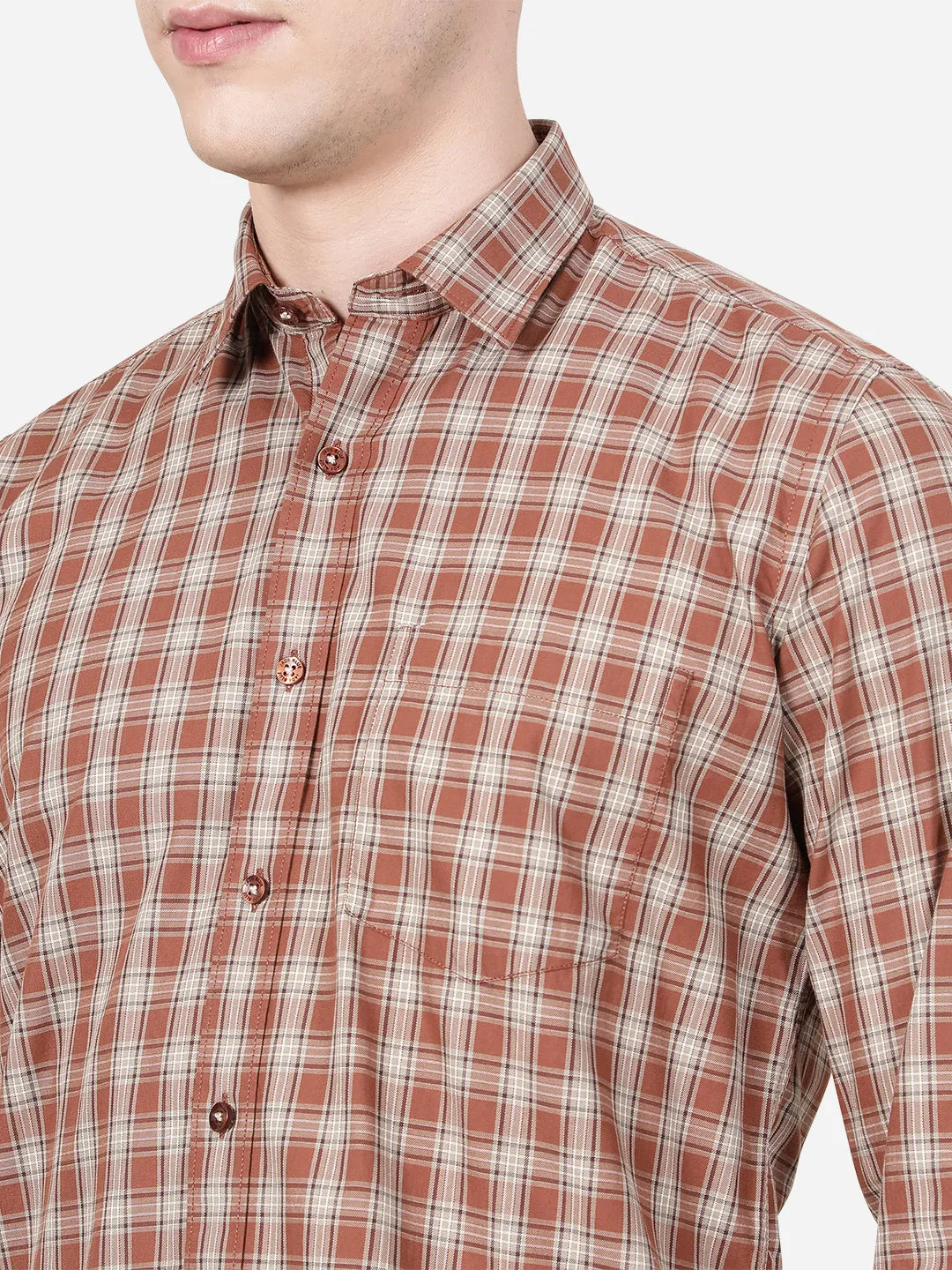 Mocha Brown Checked Slim Fit Casual Shirt | JadeBlue