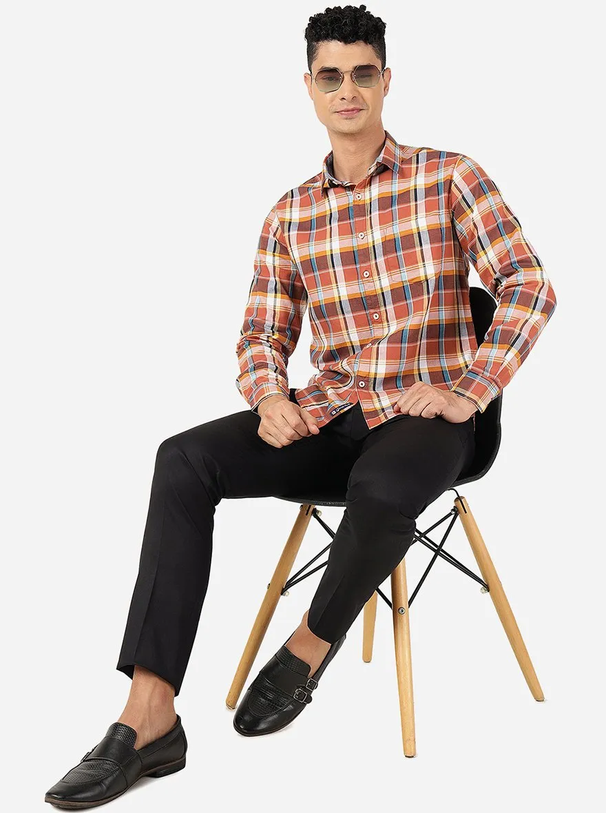 Mocha Mousse Checked Slim Fit Casual Shirt | Greenfibre