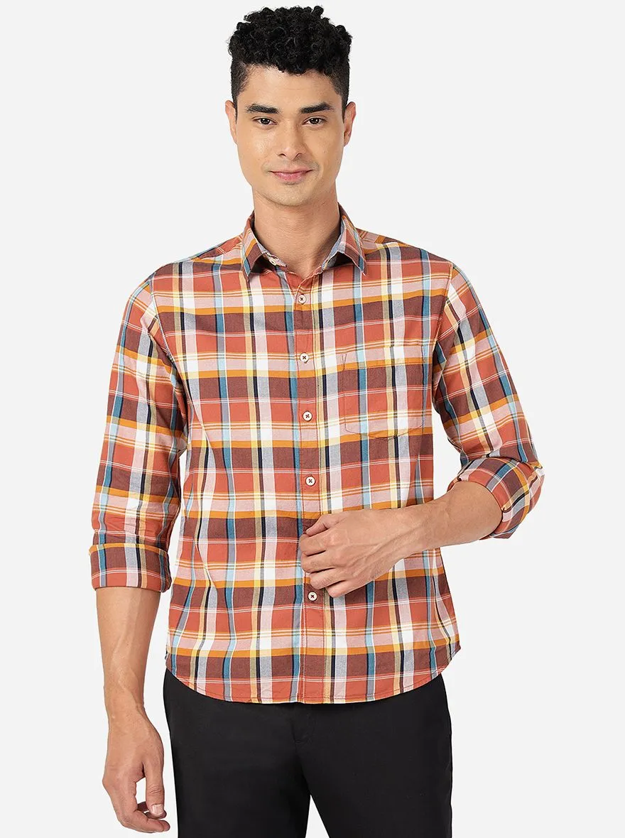 Mocha Mousse Checked Slim Fit Casual Shirt | Greenfibre