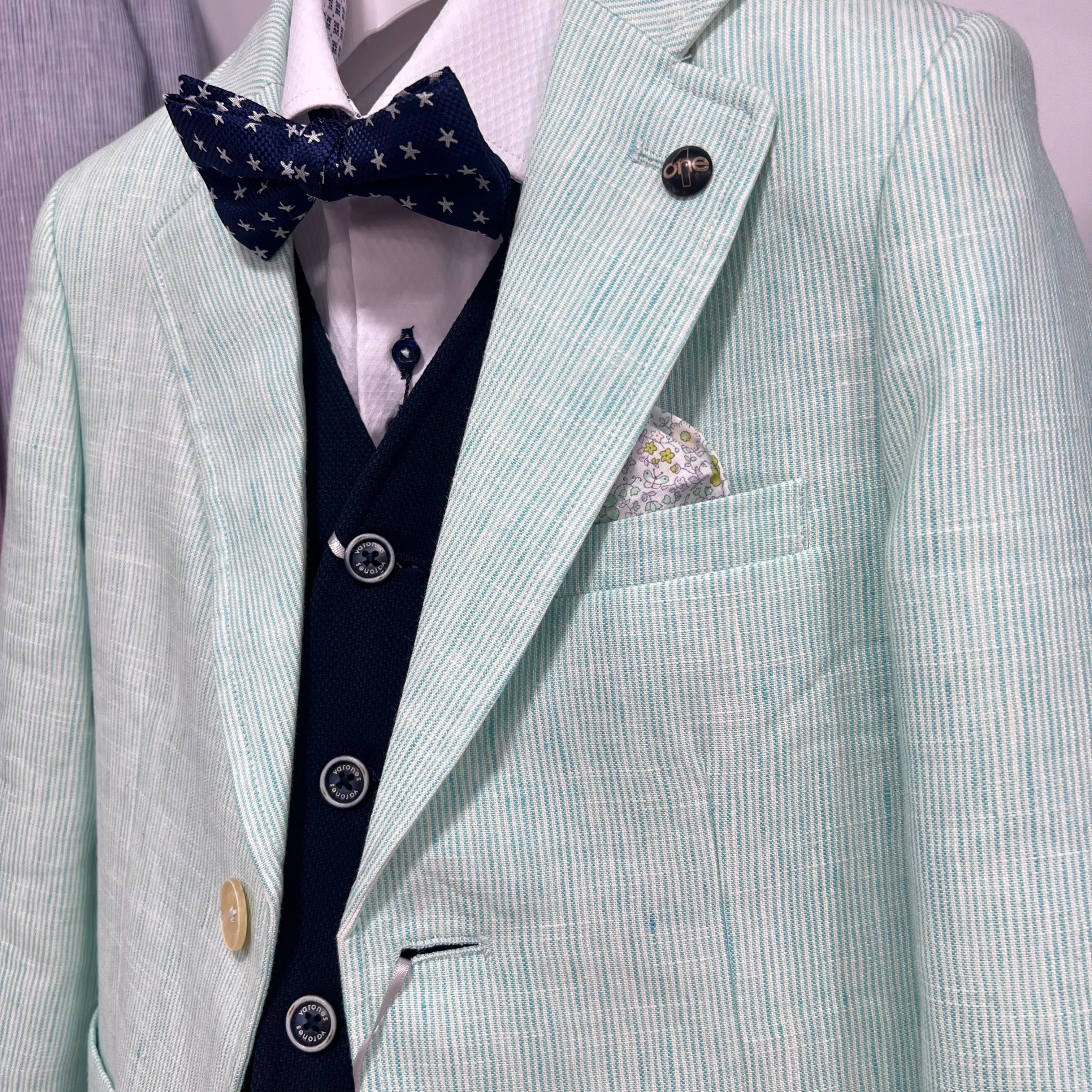 One Varones Boys Pale Green Stripe Blazer