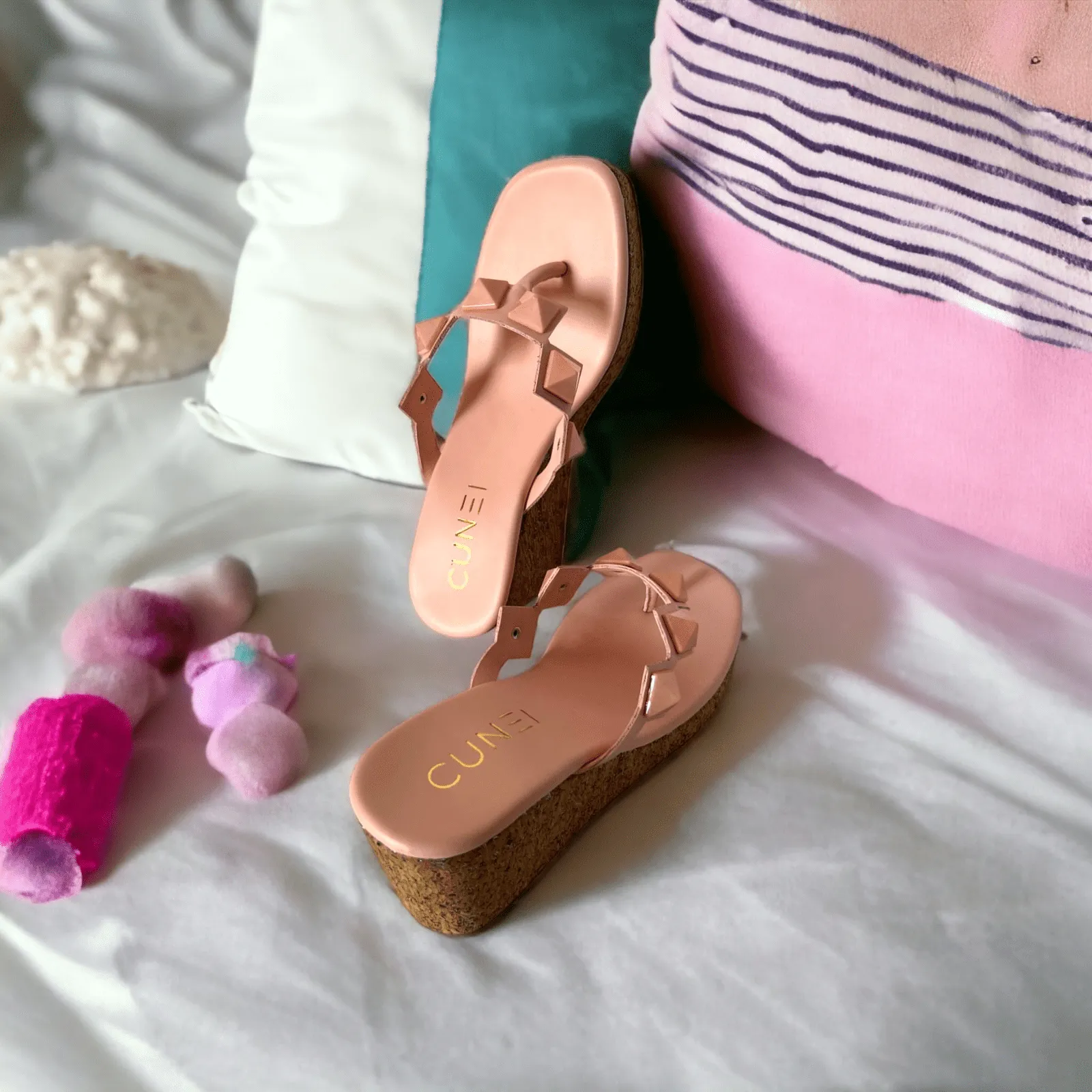 Pastel Pink Studded Wedges