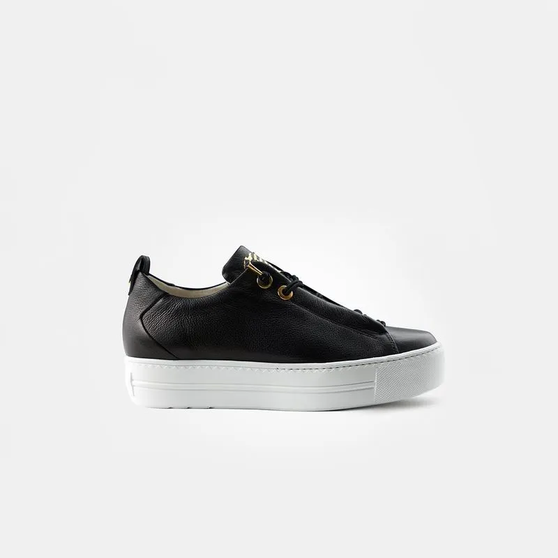 Paul Green Black Leather Elastic Trainer