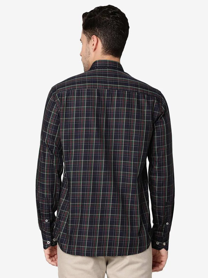 Peacoat Blue Checked Slim Fit Semi Casual Shirt | JadeBlue