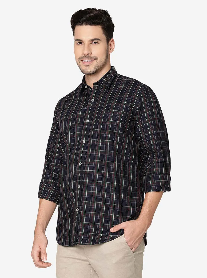 Peacoat Blue Checked Slim Fit Semi Casual Shirt | JadeBlue