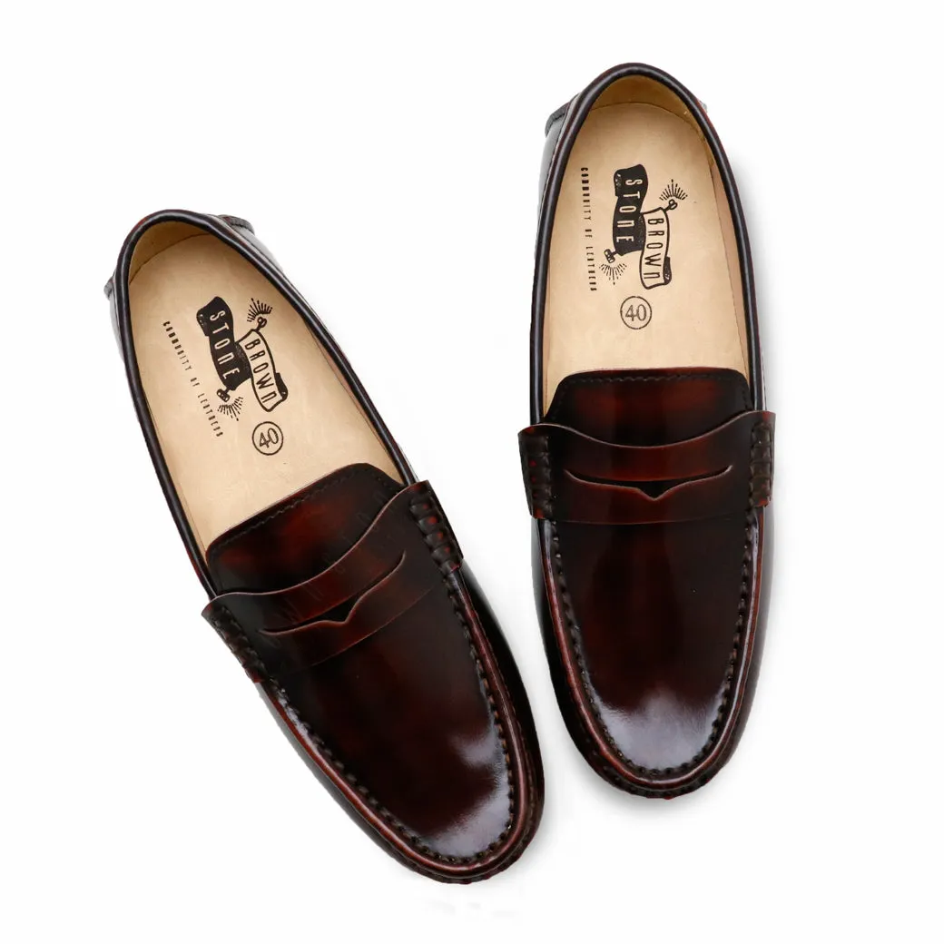 Penny Leather Loafer European Brush Off Burgundy