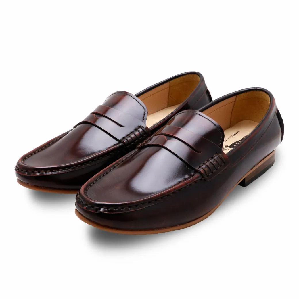 Penny Leather Loafer European Brush Off Burgundy