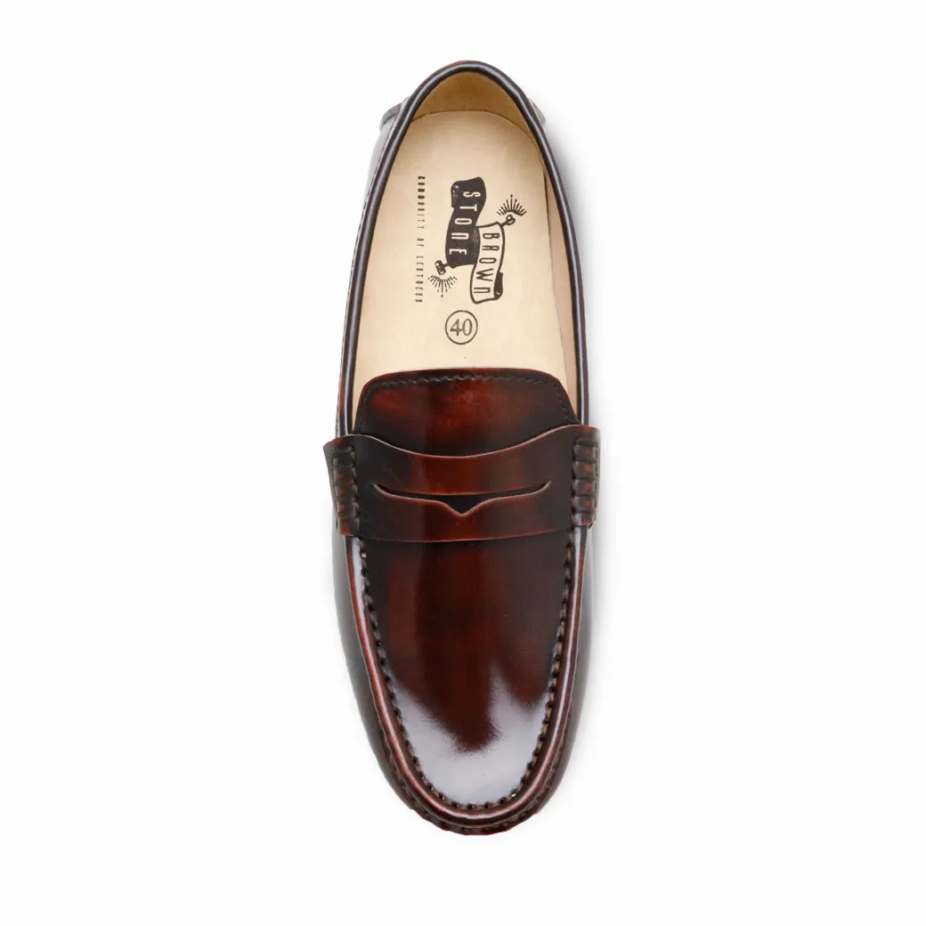 Penny Leather Loafer European Brush Off Burgundy