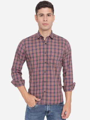 Pink & Grey Checked Slim Fit Casual Shirt | Greenfibre