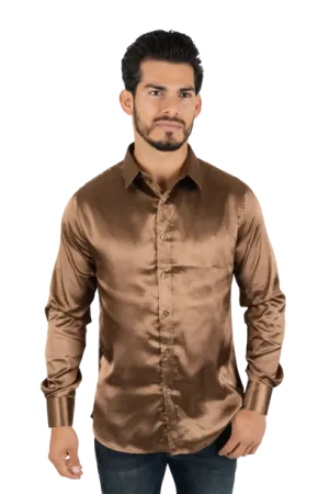 Platini Men's Satin Brown Dress Shirt