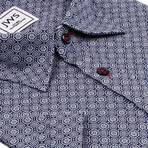 Printed Navy on White Medallion Knit Pique Polo Shirt