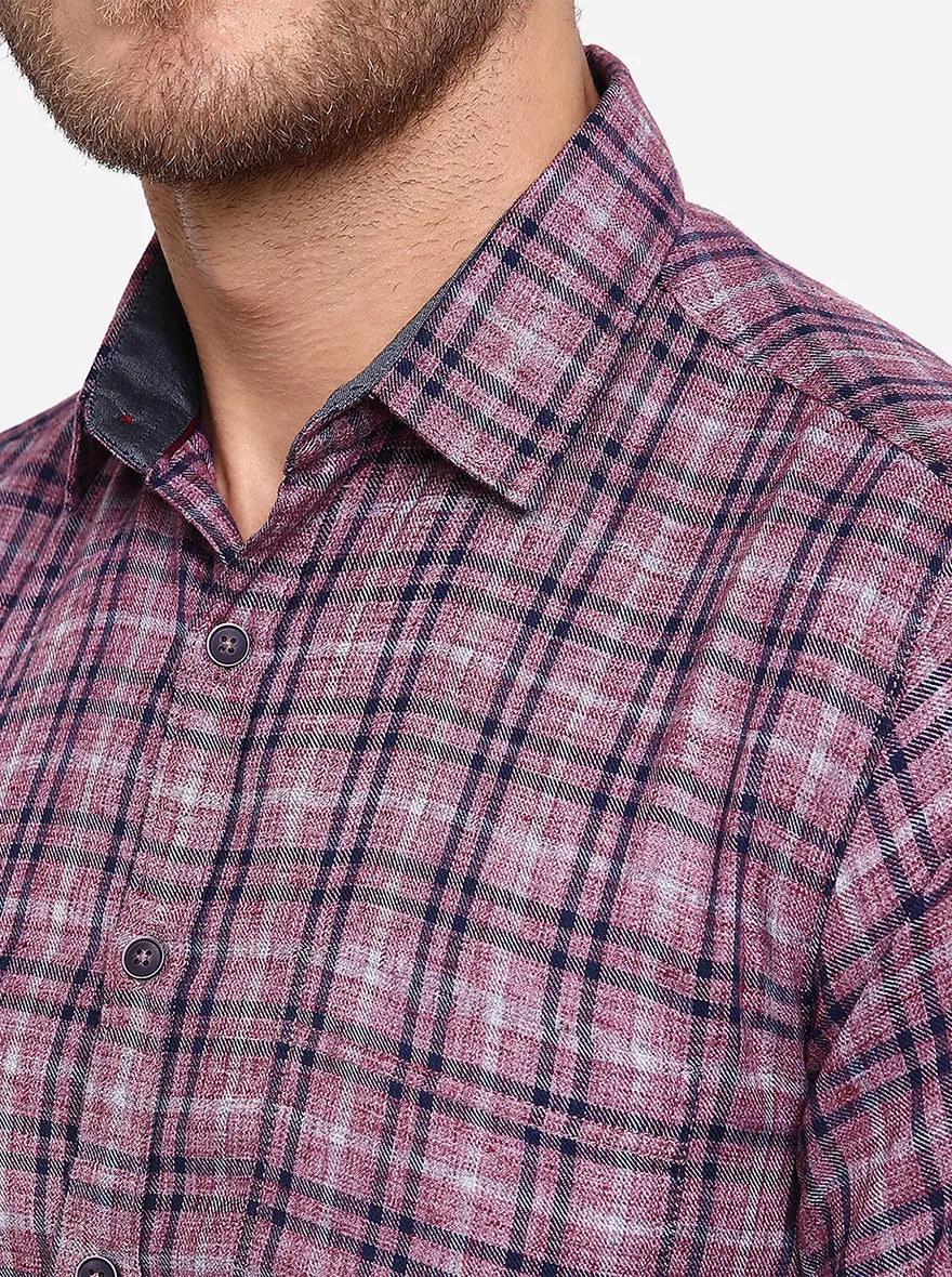 Purple Checked Slim Fit Casual Shirt | Greenfibre