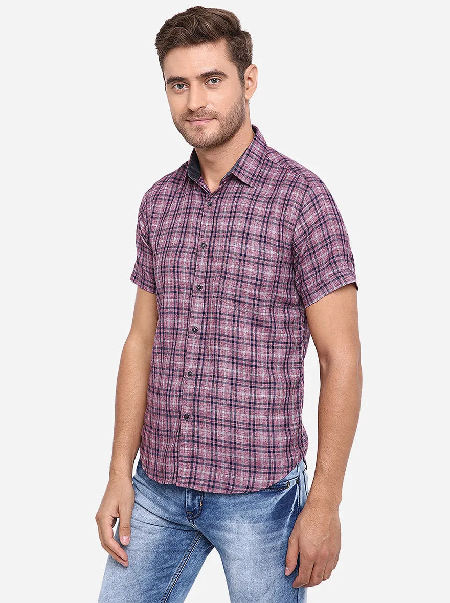 Purple Checked Slim Fit Casual Shirt | Greenfibre